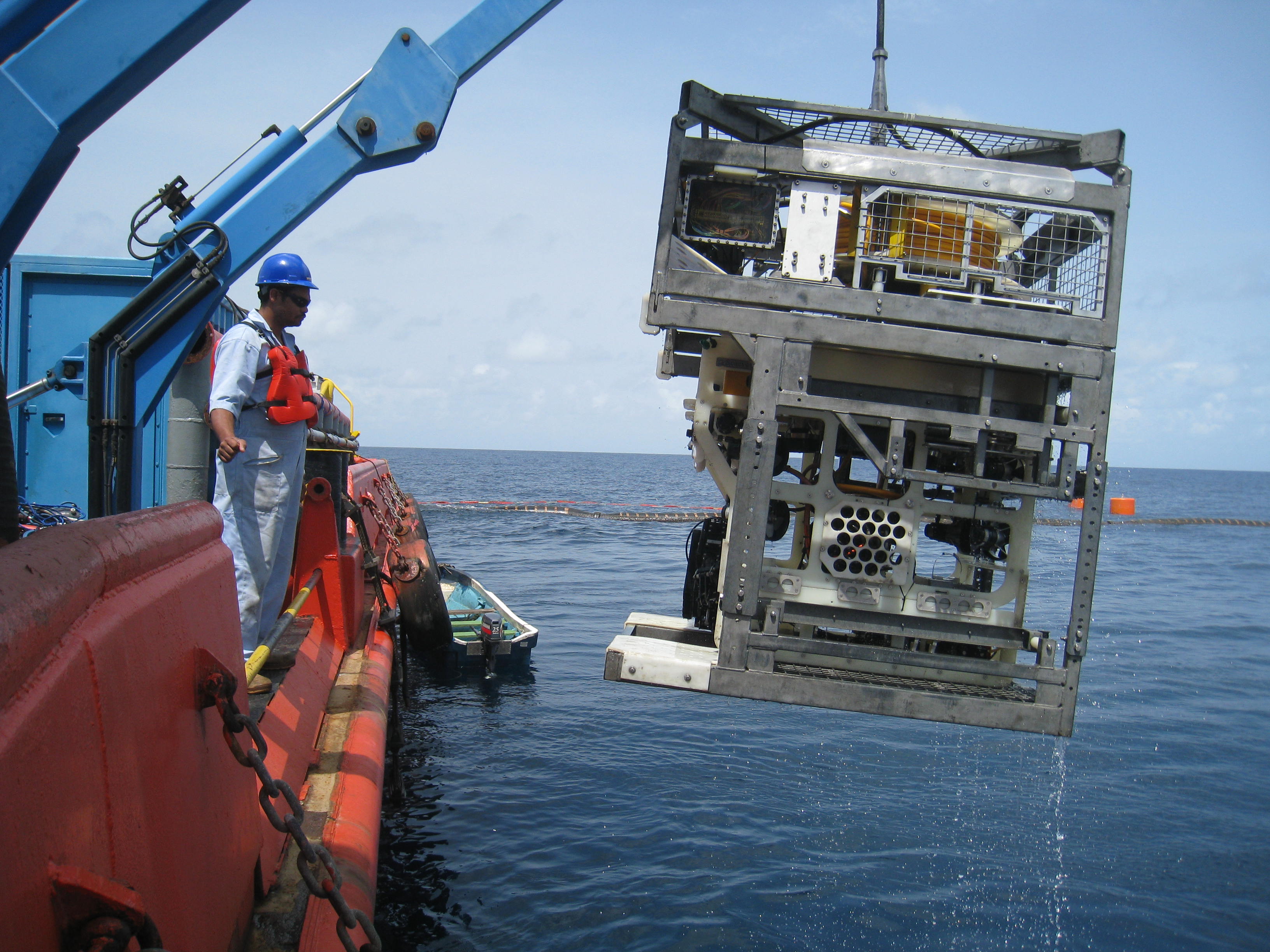 Geophysical survey vessel conducting offshore operations